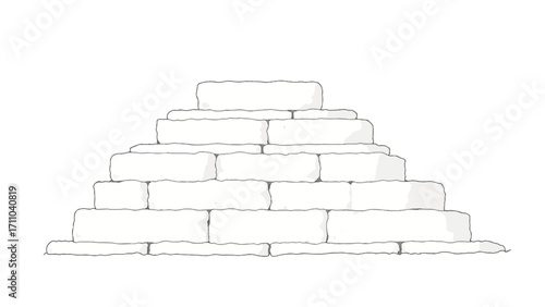 A black and white, hand-drawn illustration of a stack of bricks on a white background. Brick wall. A stack of bricks.	