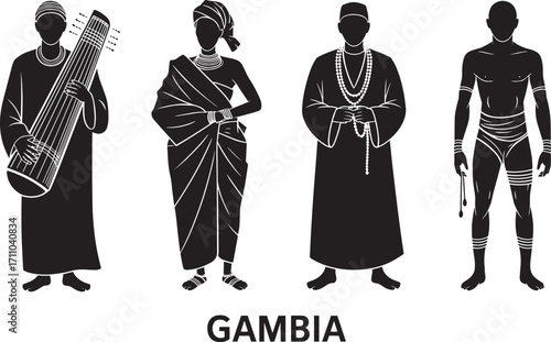 Gambian Cultural Attire Silhouettes Representing Traditional Clothing and Heritage of Gambia Nation