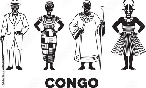 Illustrative Depiction of Congolese Culture Traditional Attire and Heritage with the Word Congo Below