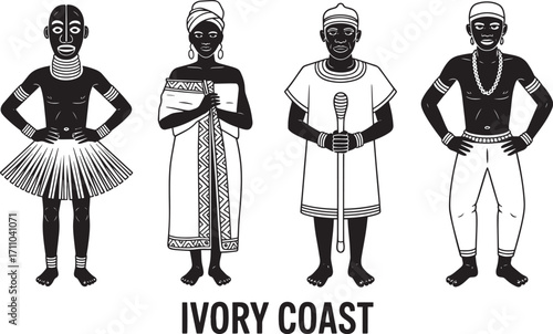 Ivory Coast Traditional Attire Silhouette Vector Illustration Depicting Cultural Heritage and Identity