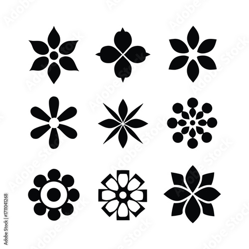 Seamless abstract floral pattern tiles set with elegant silhouette designs for decorative applications