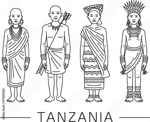 Line Art Depicting Traditional Tanzanian Attire Against a Transparent Backdrop Illustration