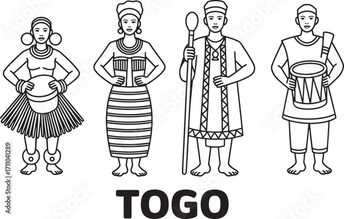 Line Art Displaying Traditional Togolese Attire Against a Transparent Background Illustration