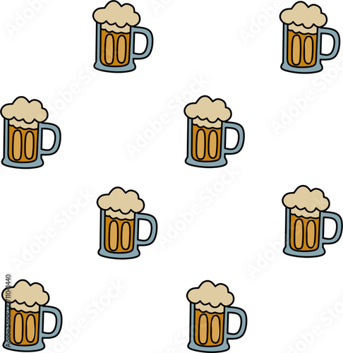 Playful Handdrawn Beer Mug Seamless Pattern With Repeating Elements