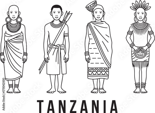 Tanzania Cultural Heritage Illustration Traditional Attire of Tanzanian People Vector Art Design