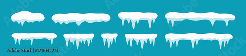Snow ice vector winter frame effect frozen illustration. Icicle cold frozen frost ice snow cap set.