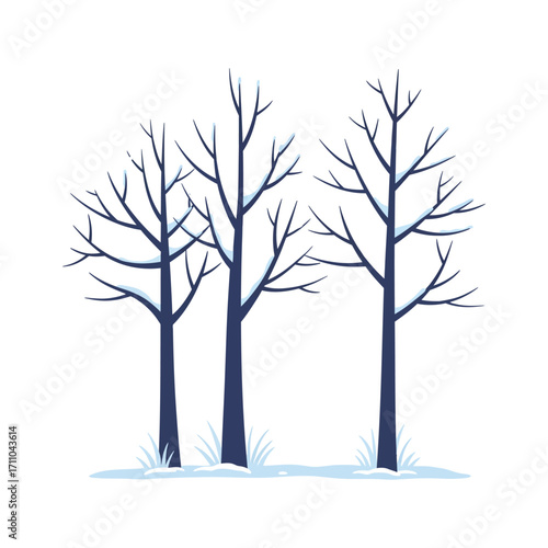 Bare Winter Trees Standing Tall in Snowy Landscape.