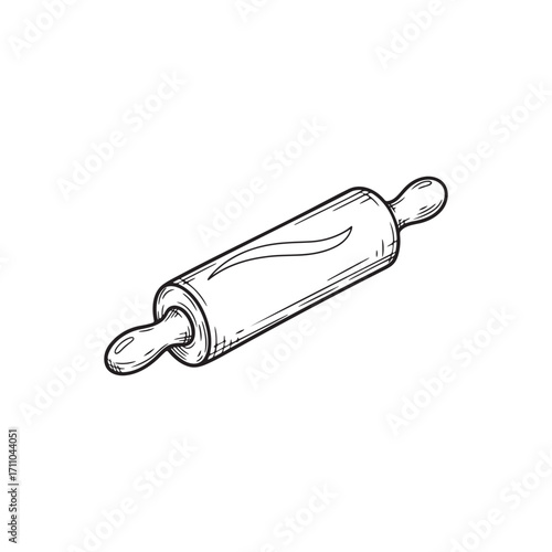 Hand drawn wooden rolling pin sketch illustration.