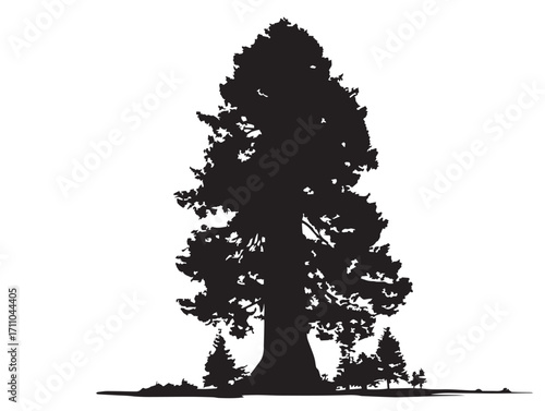 Towering Redwood Tree Silhouette Illustration for Outdoor Concepts