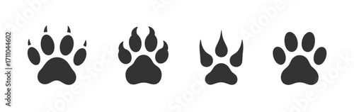 Dog or cat paw print icon. Bear vector paw lion footprint animal silhouette. Panther foot tiger pattern shape mark icon