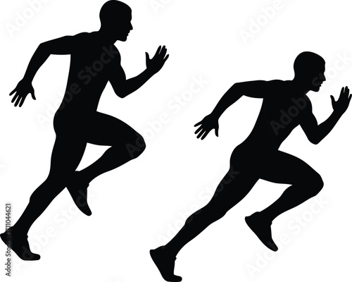 Two black silhouettes of athletic men running fast.