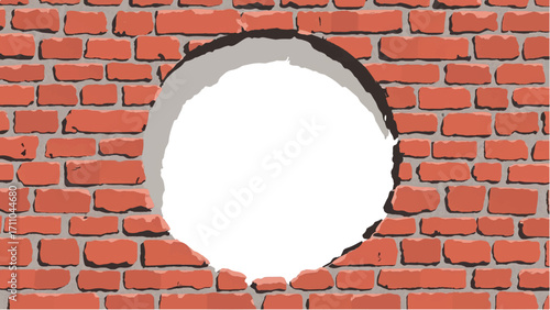 Broken Brick wall with white Hole. A Brick wall with a large hole in the center. Vector Illustration.