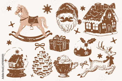 Outline Christmas line ink, Christmas vector, cute Christmas,Hand drawn doodle Christmas Candy ,Aesthetic Christmas , Cute Christmas Cookie, Mrs. Santa Claus, Cookie, Gingerbread ,Coquette