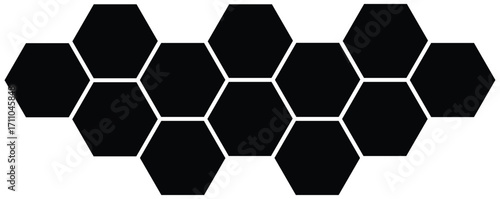 Honeycomb polygon photo collage. Black hexagon frames, design element template for album, photo collection, montage, overlay, clipping mask.