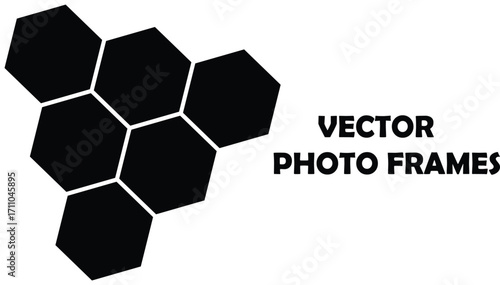 6 Polygon photo collage template. Honeycomb layout for photos, clipping and layer mask mockup. Blank template for pictures, montage, and overlay.