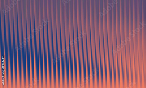 Textured background with vertical parallel lines in a gradient of deep blue and warm orange, creating a sense of depth and shadow play