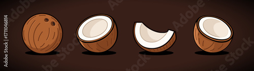 Coconut cartoon vector icon illustration. Coco nut fruit isolated cartoon palm summer tropical logo
