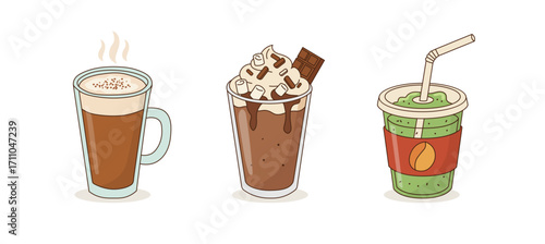 Hot drink mug autumn coffee chocolate latte. Cocoa drink autumn hot mug tea vector cozy illustration winter cartoon design