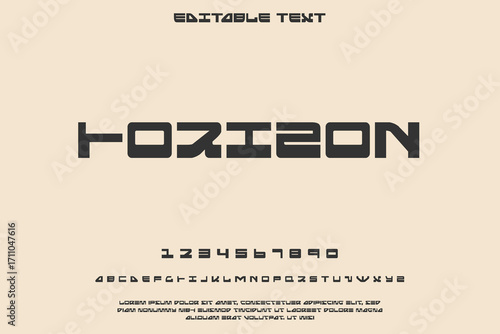 Modern geometric font alphabet and numbers on beige background