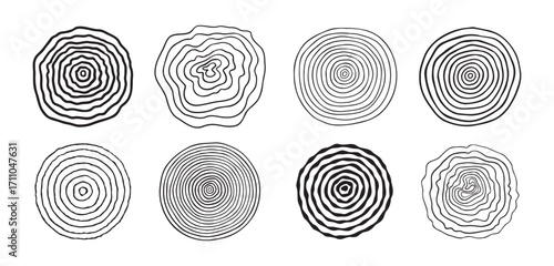tree rings background and saw cut tree trunk icon doodle hand drawn. Outline wood circle line drawing clipart symbol
