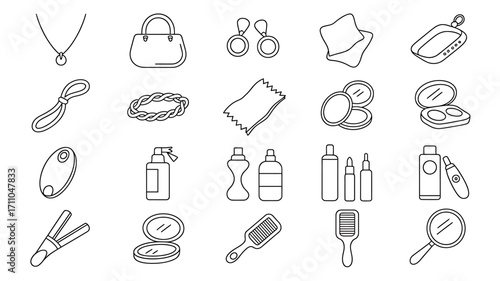 Collection of hand-drawn beauty and accessory icons for fashion and lifestyle design vector