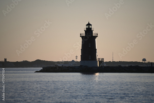 Silhouette Delaware Breakwater East End Lighthouse at Cape Henlopen at Sunset at Sunset