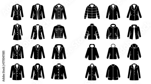 Collection of leather jackets and coats various styles for men and women fashion apparel icons vector