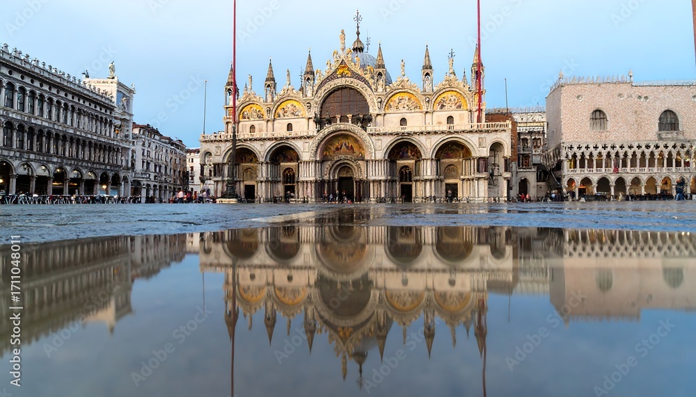 Fototapeta premium Venice's St. Mark's Square reflected in a puddle
