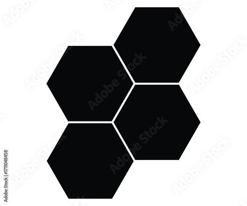 Polygon photo collage template. 4 hexagon frames layout. Printable photo collage, blank mockup for album pictures. Vector illustration.