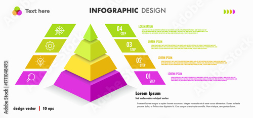 Pyramid infographic template 4 step trendy 3d style for presentation, start up project, business strategy, theory basic operation, logic analysis vector 10 eps