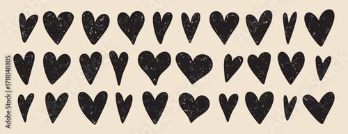 hearts hand drawn rough brush stroke texture hearts isolated set. Doodle hearts. Design elements for Valentines day