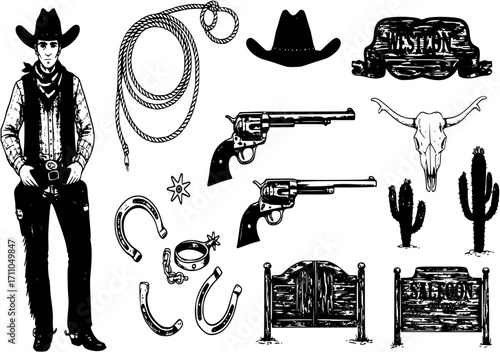 cowboy. Wild West Western Elements, vector illustration
