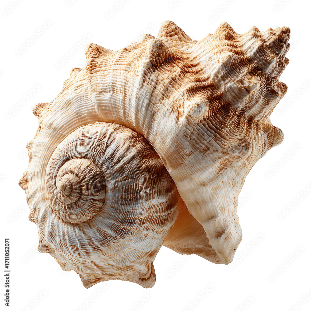 Obraz premium Close-up of a spiral seashell, light beige and brown hues