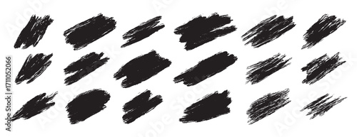 scratch, accidental touch black paint, ink brush stroke shapes, brush lines. Vector dirty grunge elements.