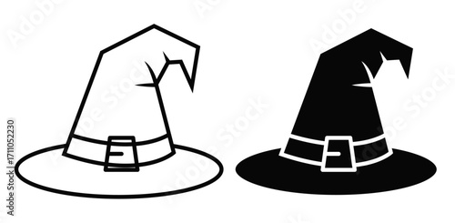 Icono negro de gorro de bruja en fondo blanco