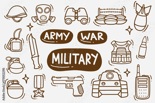 set of military doodle good for background, wallpaper, element design, icon, etc