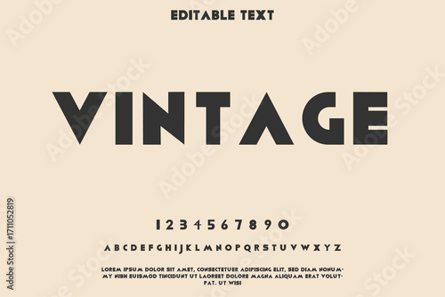 Retro vintage alphabet and numbers font design with editable text