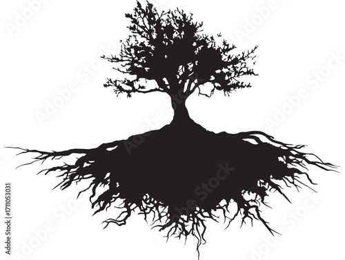 Strong thick underground root silhouette vector illustration in creative design