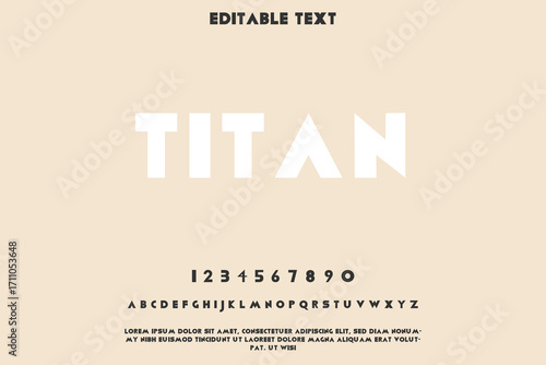 Modern sans serif font alphabet and numbers with editable text