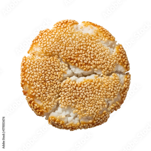Sesame rice cake isolated on transparent background png, a traditional asian snack