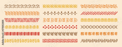 African tribal ethnic motive border doodle hand drawn style from geometrical shapes. boho scandinavian srtoke, traditional native decor.