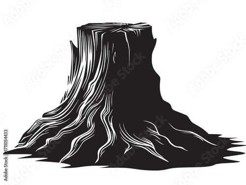 Natural tree stump roots silhouette vector illustration with decorative charm