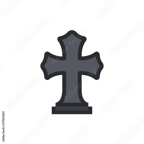 Dark tombstone cross design in flat vector on a transparent background  