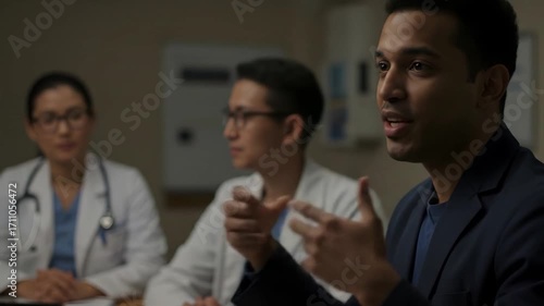 Professional man engaging doctors in medical discussion
