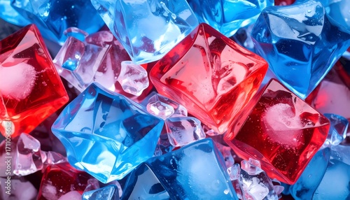 Colorful ice cubes close-up