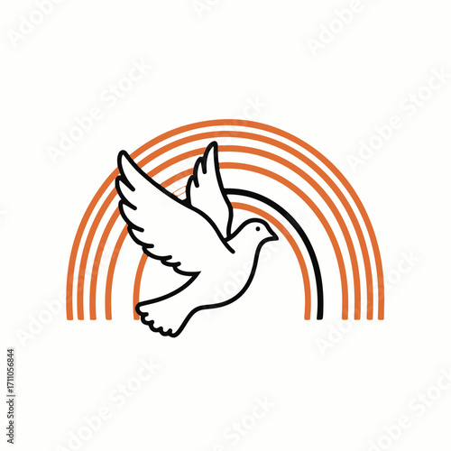 Rainbow dove with open wings on white backdrop, flying bird illustration. Rainbow dove symbolizes peace and hope in uncertain times.