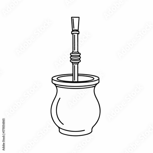 Yerba mate illustration showing traditional South American drink in calabash gourd with bombilla straw. Yerba mate drink is healthy and refreshing beverage, often enjoyed socially.