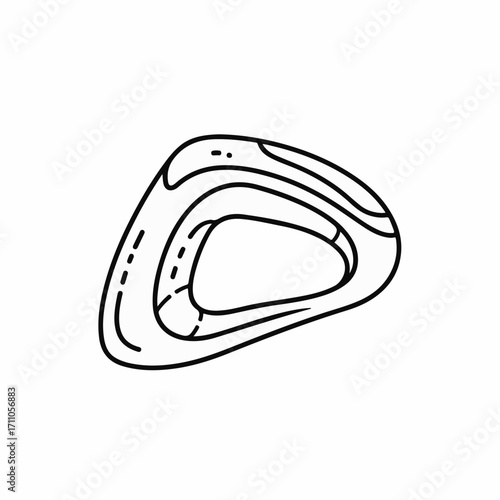 Climbing carabiner isolated on white background, climbing carabiner outline shows equipment essential for climbers during mountaineering. Durable climbing carabiner is critical for ensuring safety,