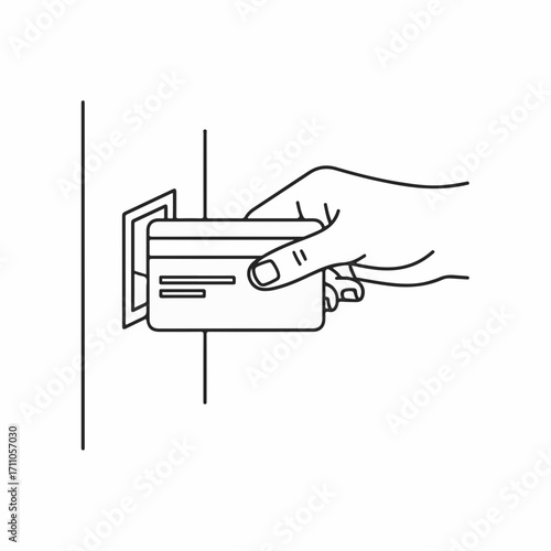 Hand swiping card in electronic machine, card swipe represents secure payment method, contactless transaction, and easy access control. Card swipe technology ensures efficiency and security.
