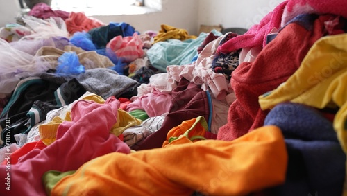 Recycling of clothes. Sorting of textile waste